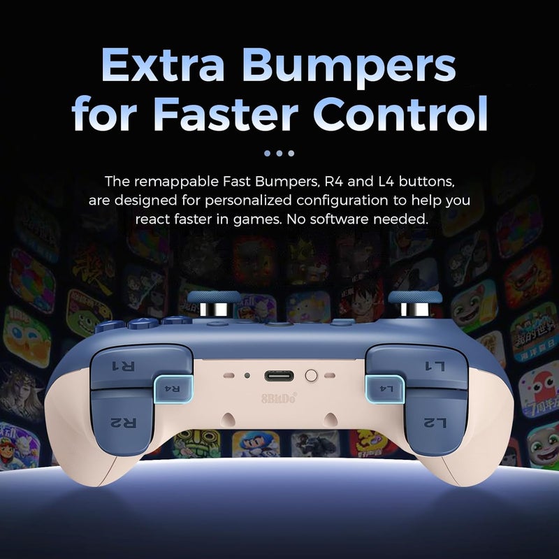 AKNES 8BitDo Ultimate 2C Bluetooth Controller for Switch, Switch 2, Hall Effect Joysticks, Wake-up Switch 1, Non-linear Digital Triggers, Remappable L4/R4 Bumpers, 6-axis Motion Control and Rumble Vibration - Dark Blue - Image 5